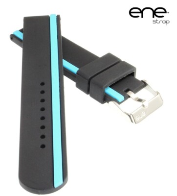 Premium ene strap Silikon Uhrenband Modell 105-Regatta schwarz-skyblue 24 mm