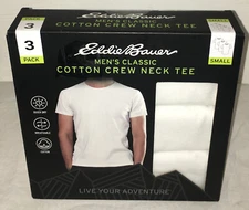 Mens Eddie Bauer White T Shirts Size S (36-38) 3 Pack New Classic Crew Neck
