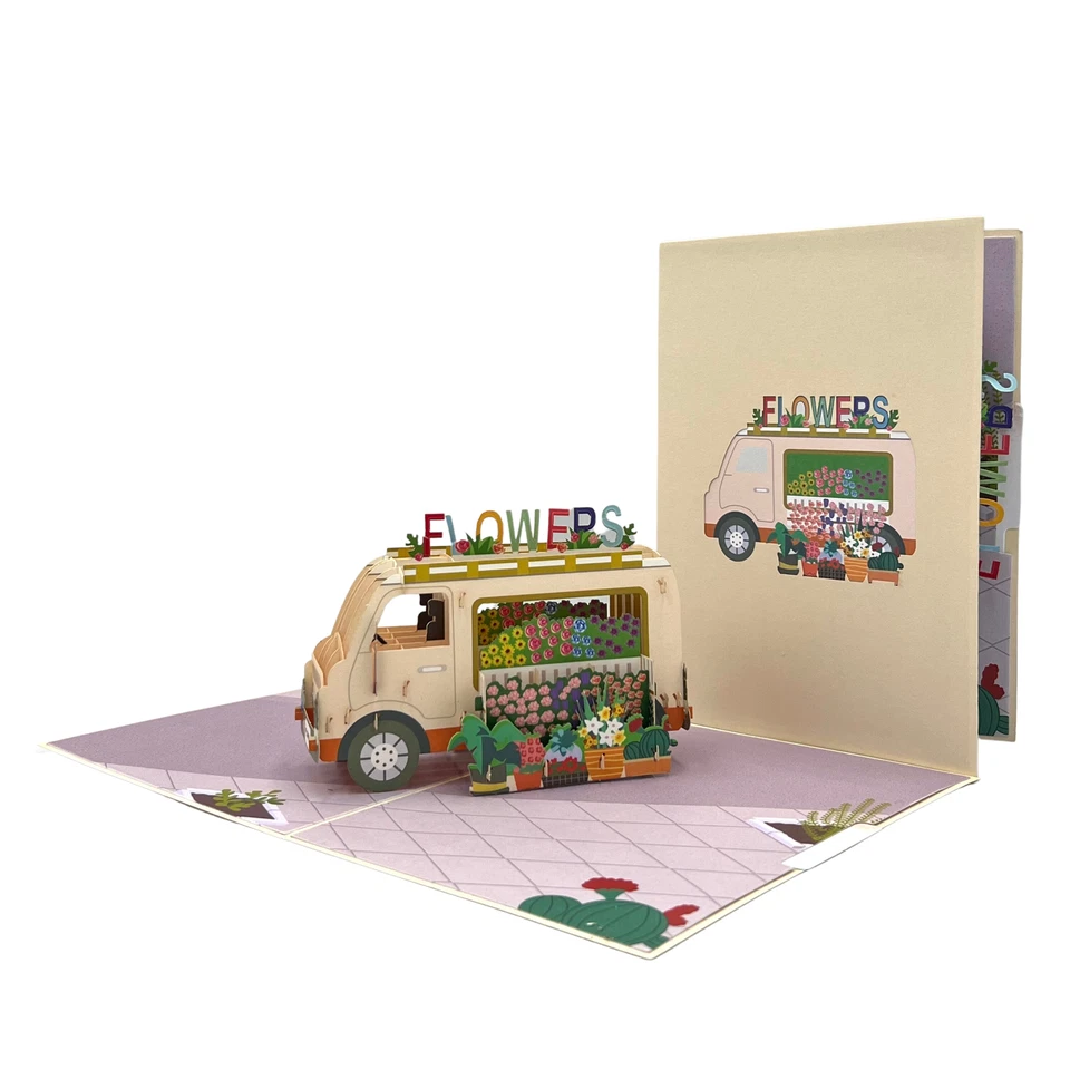 Pop Up Greeting Card Blooming Flower Van Adventure Flower Vehicle Card Floral ca - Image 2 of 4