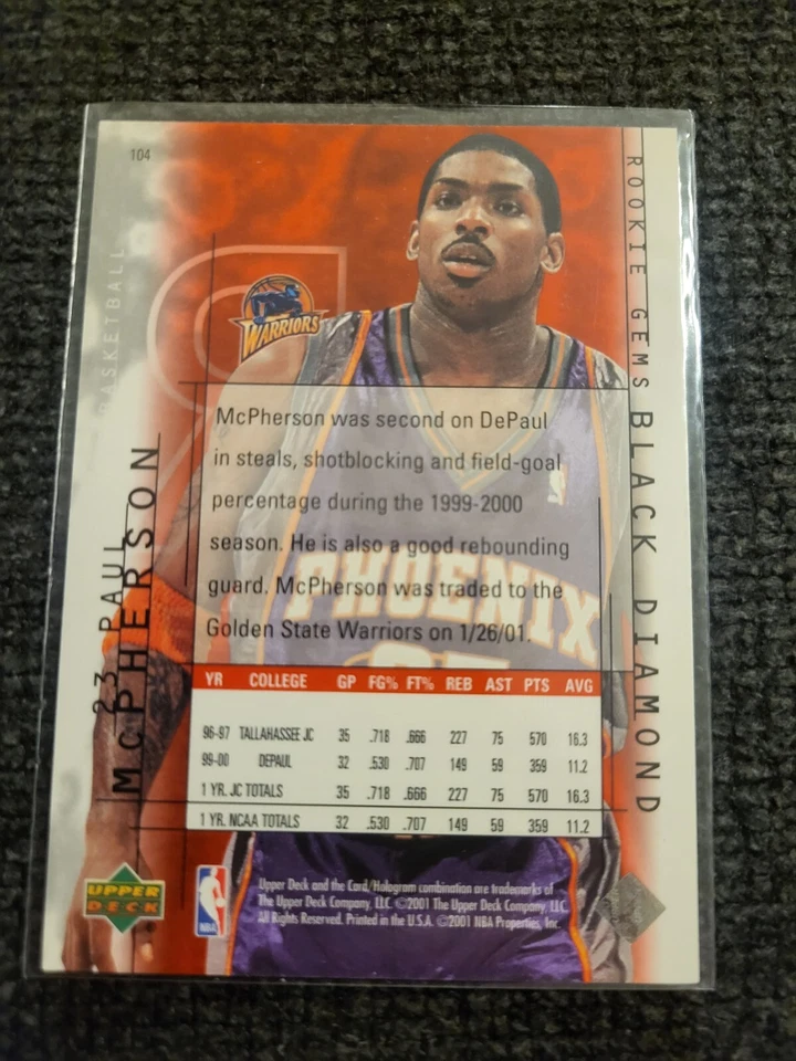 2000-01 Black Diamond #104 Paul McPherson Rookie /1000 Phoenix Suns DePaul - Image 2 of 3