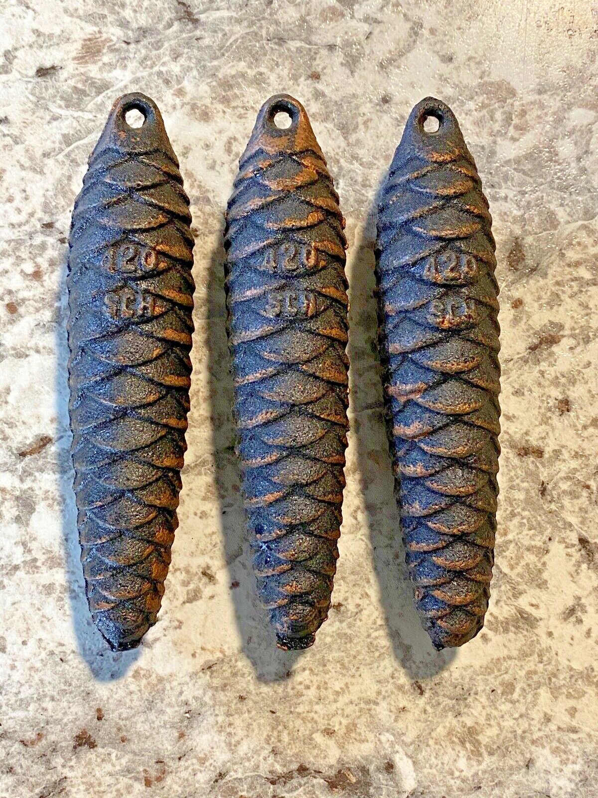 3 Vintage NOS Pinecone Cuckoo Clock Weights 420 SCH 5 1/4" Approx. 14 Oz. Each