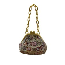 Vintage Charlet Beaded Beige Plastic Chain Handle  Floral Design Handbag Sz S