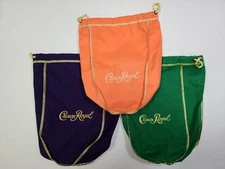Lot of 3 Crown Royal Bags Variety of Mixed Colors Purple Green Peach (no Logo)