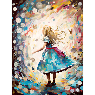 Alice im Wunderland Clocks Down the Rabbit Hole XL Wandbild Leinwand Poster riesig