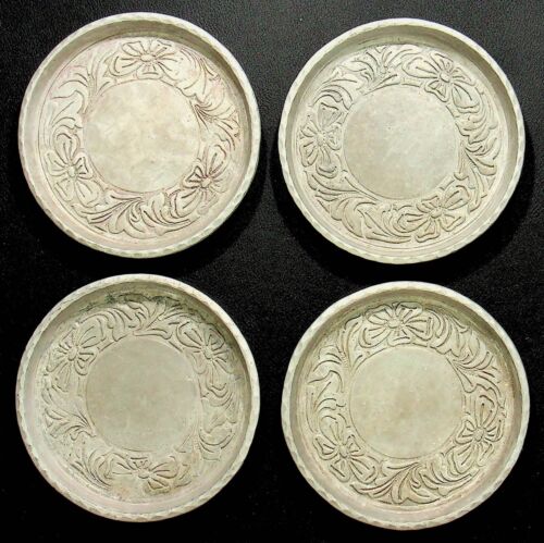 Set of 4 Vintage Everlast Hand Forged Floral Design Metal Aluminum Coasters-A-14
