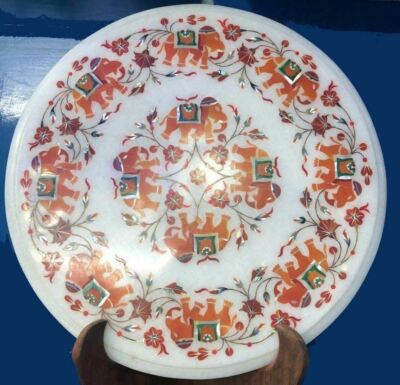 18'' white Marble Table Top center Coffee malachite Inlay decor home antique q51