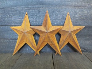 Lot Of 3 Rusty Whimsical Tin Barn Stars 8 Inches Primitive Country
