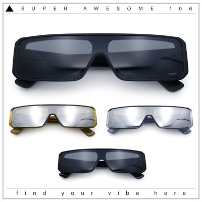 Bold Narrow Rectangle Shield Inset Lens 80s Robotic Plastic Sunglasses