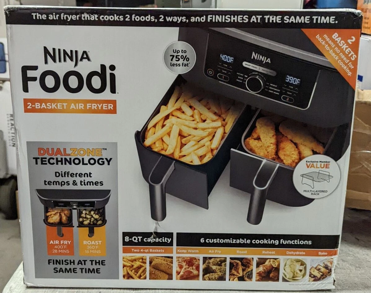 Ninja Foodi Air Fryer Two Basket 6-in-1 8-Qt Black New Open Box