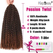 Passion Twist Hair 18" 6 Packs Water Wave Crochet Extensions New