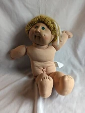 Vintage 1984 Cabbage patch doll Rough Blonde Hair Green Eyes Stained
