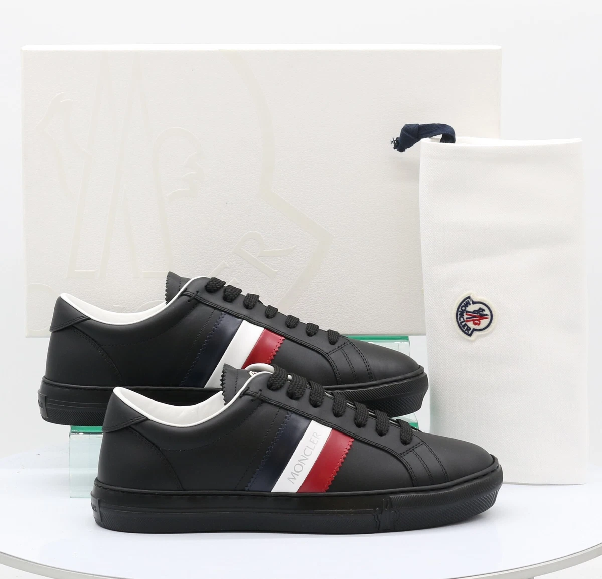 Moncler New Monaco Tricolour Band Cupsole Sneaker Black |  4M002-70-01A9A-999 | FOOTY.COM