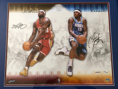 Lebron James Carmelo Anthony Dual Signed UDA Upper Deck 16x20 COA