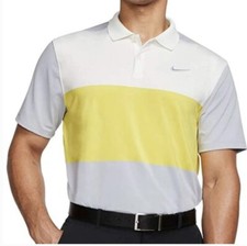 Nike Men Golf Dri-FIT Vapor SZ Medium Golf Polo CI9741-135 Grey Yellow White