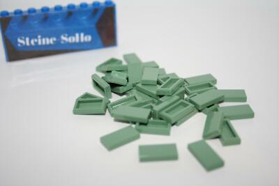 Lego (c) 50x Fliesen 1x2 Sandgrün - 3069b - dark green tile - Kacheln - Fliese
