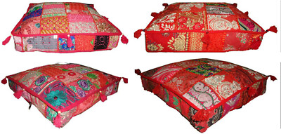 17'' Square Patchwork Large Indian Floor Cushion Decorative Ethnic Pillow Cover