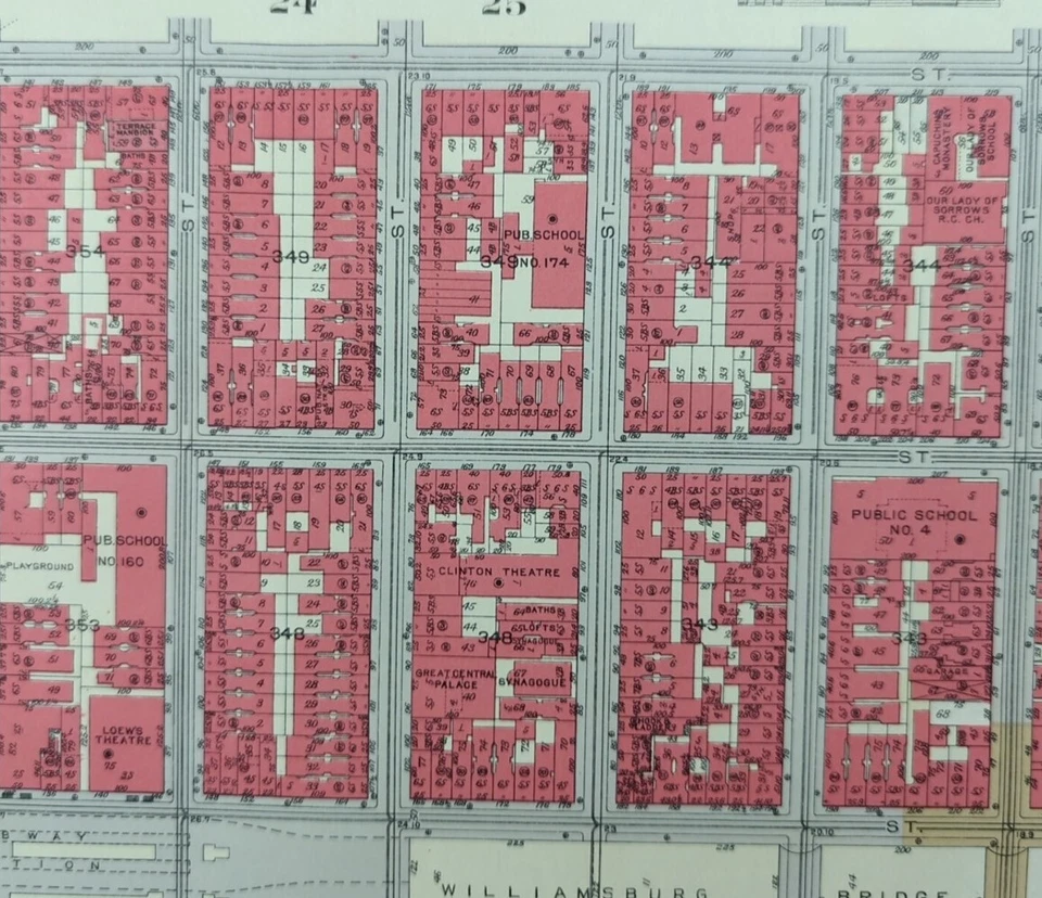 1934 WILLIAMSBURG карта Манхэттен Нью-Йорк Сити Нью-Йорк старый винтажный APOLLO театр - Изображение 4 из 4