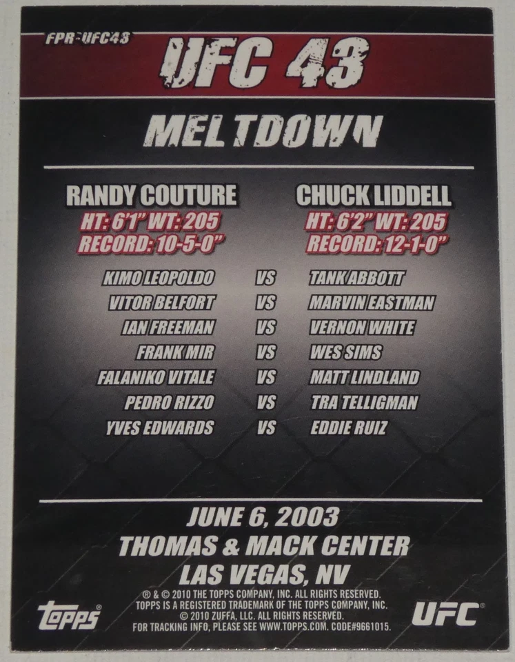 Chuck Liddell Ken Shamrock Tank Abbott Kimo Signed 2010 Topps UFC 43 Poster Card - Image 4 of 4