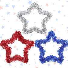 3 Pcs 4Th of July Wreath for Front Door Patriotic Tinsel Wreath Star Tinsel Patr