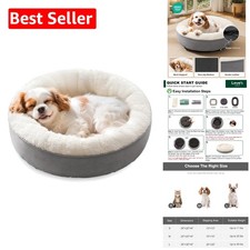 Round Calming Dog  Cat Bed, 25in Soft Suede Cushion - Durable  Water-Resistant