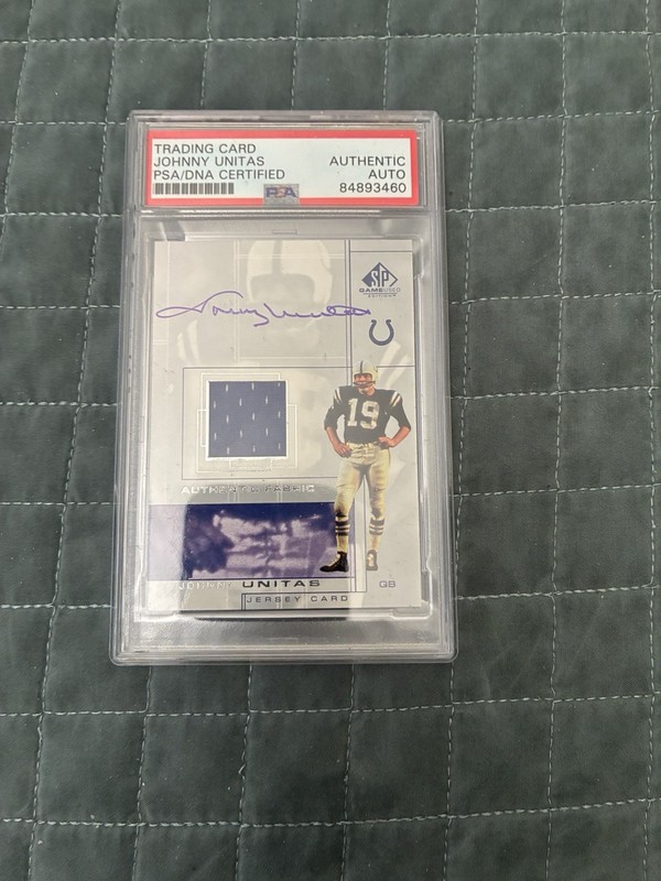 UPPER DECK 2001 SP Game Used Authentic Fabric JOHNNY UNITAS #JU JERSEY AUTO PSA