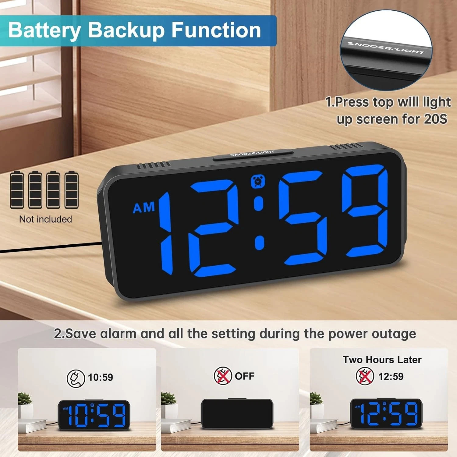Small Digital Alarm Clock Plug in for Bedrooms Bedside, Tiny Electric Clock L...