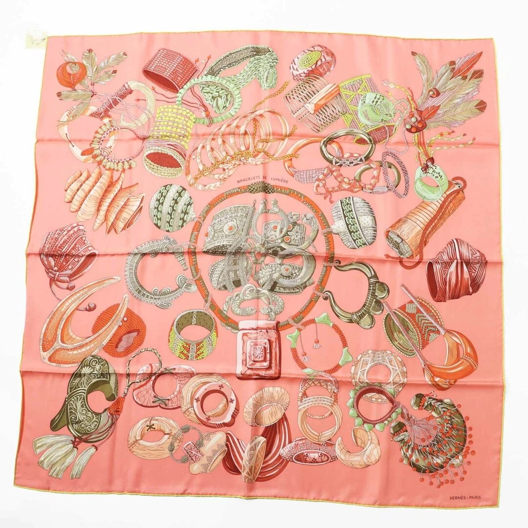 HERMÈS Hermes Carre90 Bracciali De Lumiere Bracciale Leggero 100 Sciarpa Seta Rosa Salmone Bo