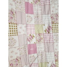 Floral Gingham Handmade Baby Quilt Unisex 52x47 Pink Green Patchwork Vintage