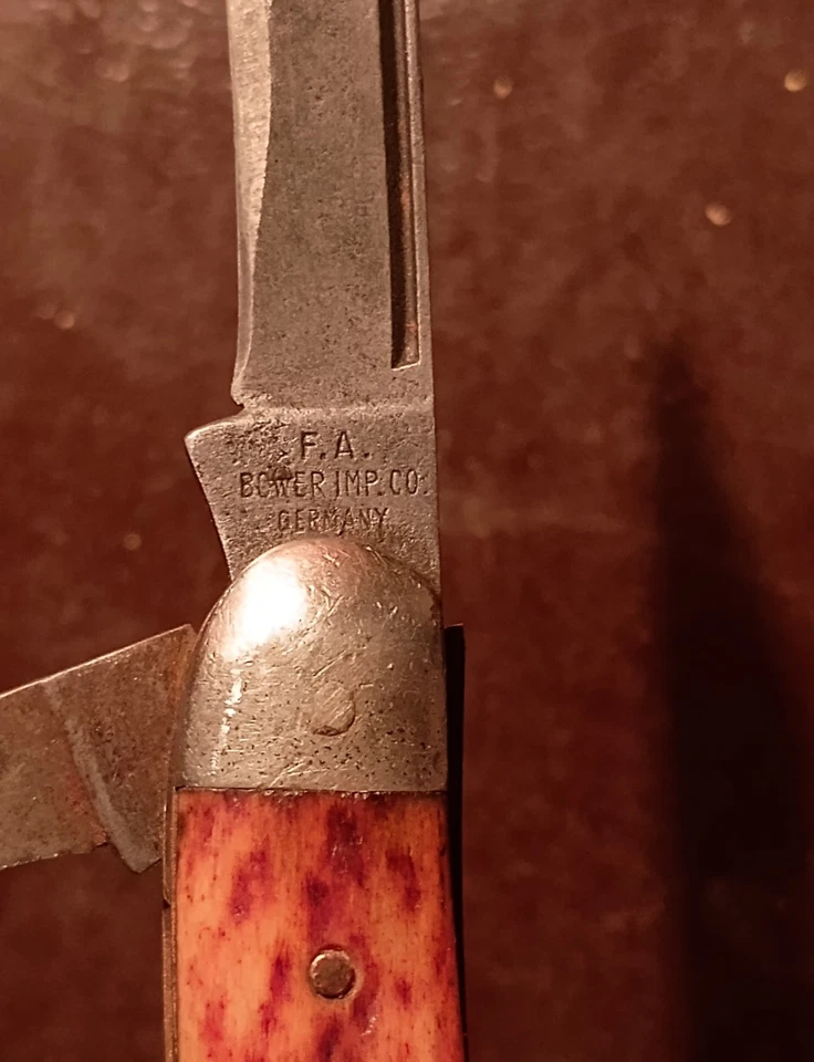F.A. BOWER Imp. Cuchillo de 3 hojas Co. Solingen #63 hueso jigged rojo Foto 2 de 4