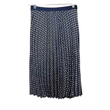 Max Studio Navy Blue Geometric Dot Print Pleated Knee Length Skirt Womens Medium