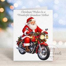 Santa on a Motorbike Personalised Christmas Card Any Relation Any Name