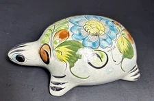Tonala Mexican Pottery Turtle Figurine Folk Art Hand Painted Signed CAT