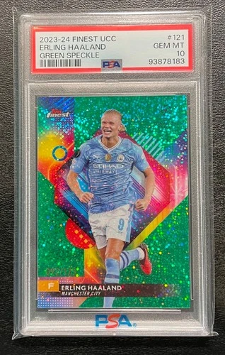 2023-24 Finest UCC #121 Erling Haaland Green Speckle #'d /125 PSA 10 GEM MT