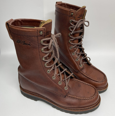 LL Bean Men's 9.5 Hunting Leather Boots Classic Moc Toe Gumlite  Vibram Sole