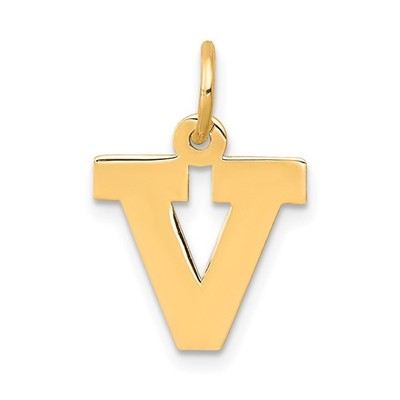 14k Gelbgold kleiner Block Buchstabe V Initiale Charm Halskette Damen