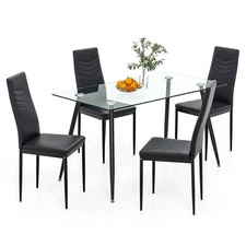 5 PCS 51'' Rectangle Dining Set 0.3'' Thick Glass Table w/ 4 Padded Dining