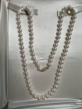 VTG Extra Long Signed 14k Gold Clasp 7.75mm Genuine Cultured Pearl Necklace 24”