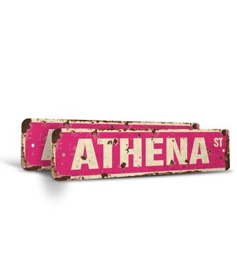 ATHENA Vintage Style Rustic Street Sign Childrens Name Room Metal Road Sign
