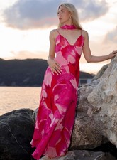 Zara Long Printed Floral Foulard Scarf Dress Pinks Size S 3322/307 New