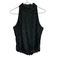 Vintage Papell Boutique Silk Beaded Halter Tank Top PM Fairy Whimsigoth Formal
