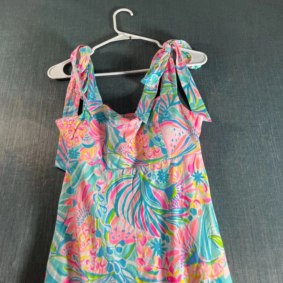 Lilly Pulitzer Women’s Dress Size S Pink Blue Floral Tropical Print Tie Shoulder - Image 2 of 4