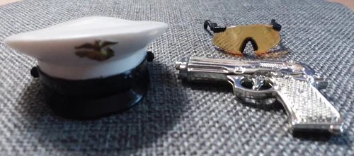 Vintage GI JOE Marine Dress White Parade Cap Hat , Gun, Glasses 1960s Era