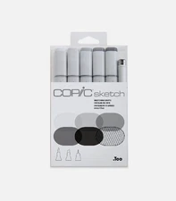 New COPIC Sketch 6 Marker Set Sketching Grays: N0, N2, N4, N6, N8, .5 Multiliner