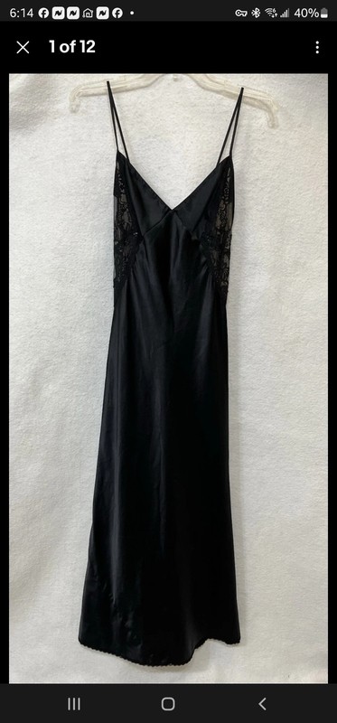 Vintage Victorias Secret Black Long Lace Netting Satin V-Back Nightgown Med EUC