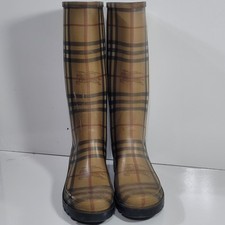 Burberry Women's Haymarket Nova Check Plaid Rubber Rain Boots US 4 EU 36