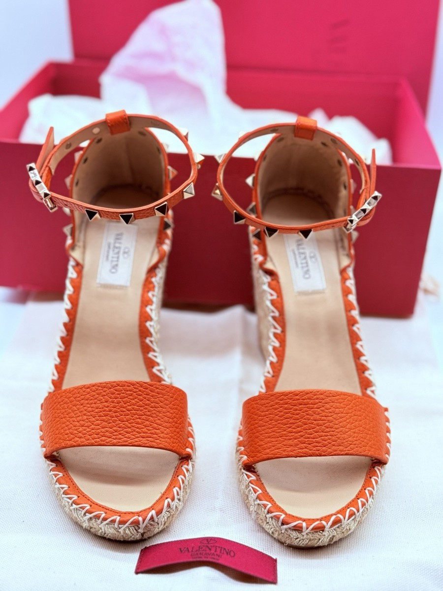 VALENTINO ロックスタッズ エスパドリーユ サンダル36 VALENTINO GARAVANI Rockstud Double Espadrille Wedge Orange w/ gold