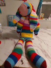 Extra Large Hand Made Crochet Long Ears Rainbow Bunny Stuffed Animal Collectible