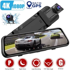 TOGUARD 10" Mirror 4K Dash Cam Touch Screen Car Camera Voice Control Rearview