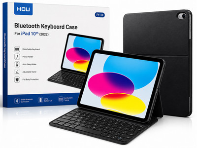 HOU FY-10 Bluetooth Tastatur Hülle iPad 10. Generation QWERTZ Schwarz Neu