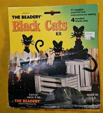 Vintage The Beadery 4 Beaded Black Cats Kit Halloween Spooky Fun NOS!!!